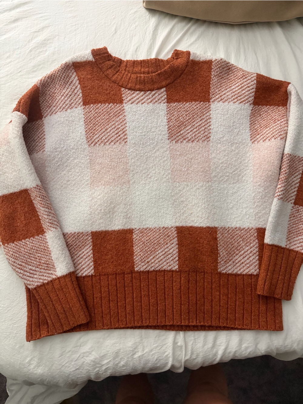Rust and Cream Buffalo Check Knit Sweater